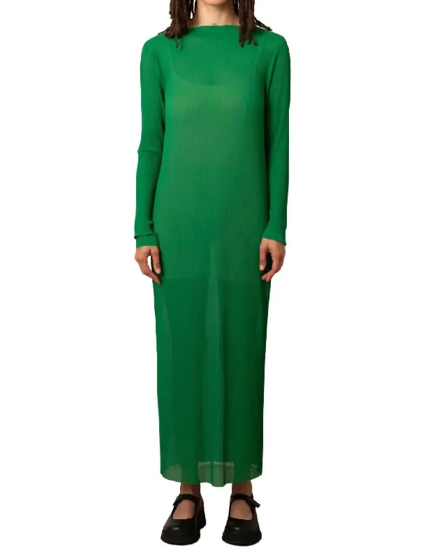 Pleated Mesh Dress In Kelly Green