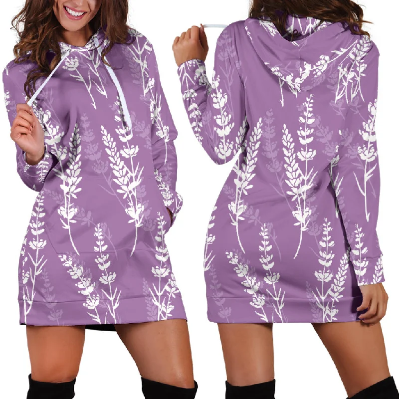 Lavender Flowers Purple Pattern Women'S Hoodie Dress