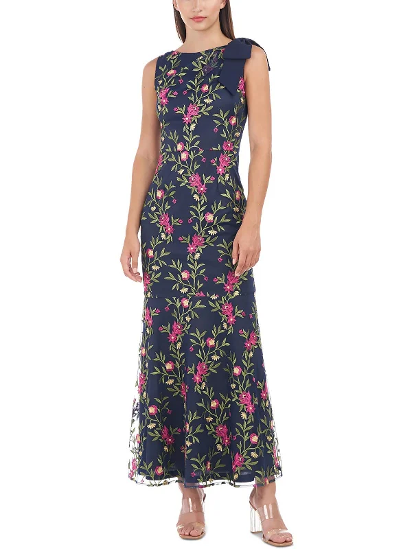 Womens Embroidered Mesh Maxi Dress