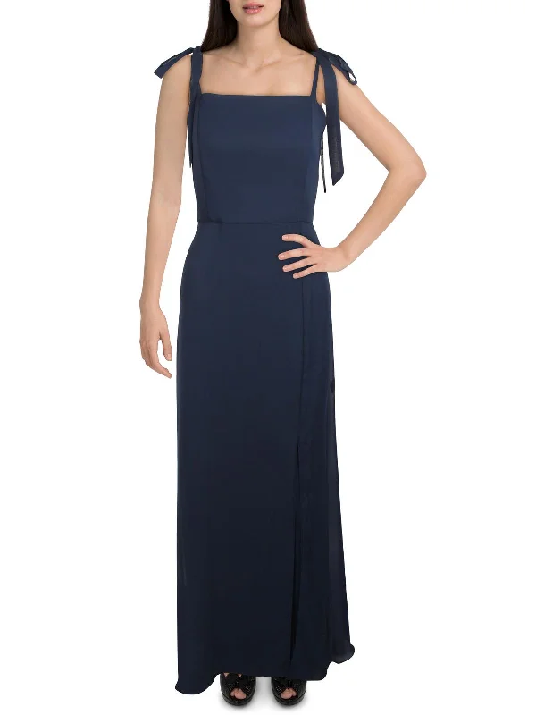 Womens Tie Shoulder Side Slit Evening Dress