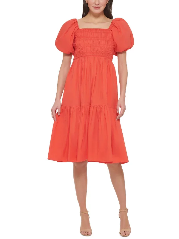 Womens Cotton Smocked Midi Dress