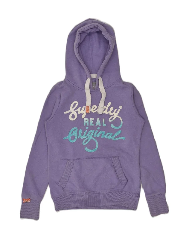 SUPERDRY Womens Graphic Hoodie Jumper UK 10 Small Purple Cotton