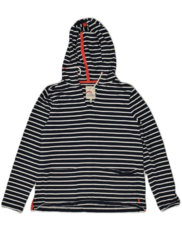 JOULES Womens Hoodie Jumper UK 12 Medium Navy Blue Striped Cotton