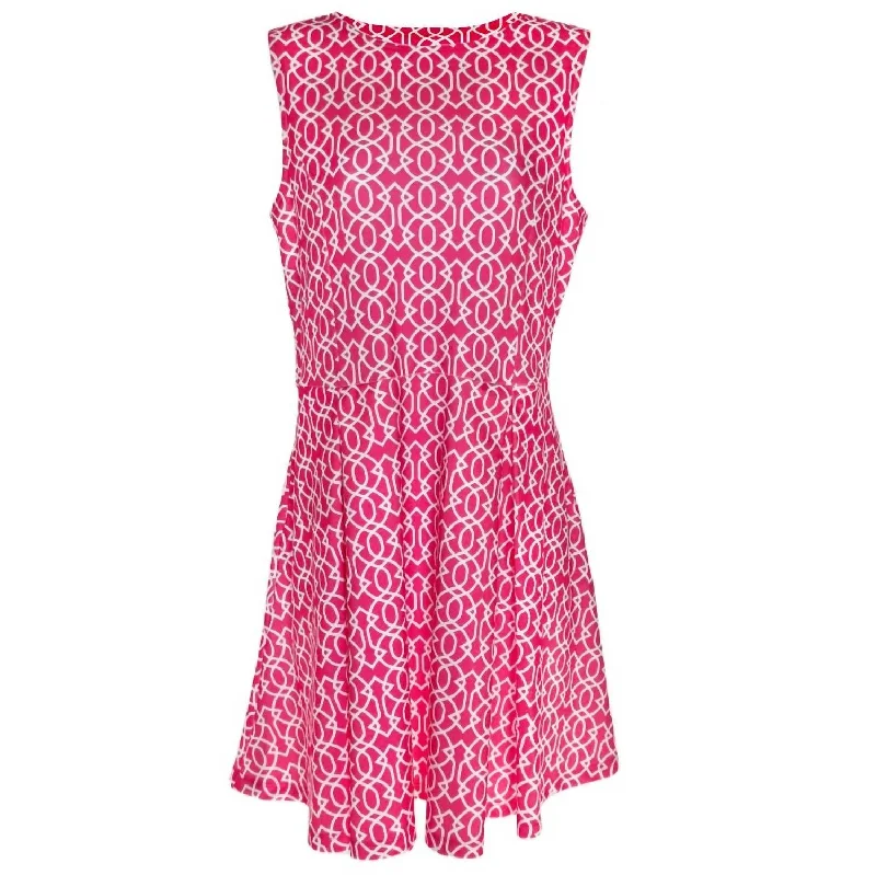 Women's Havana Fit & Flare Dress In Imperial Trellis Petal Pink White