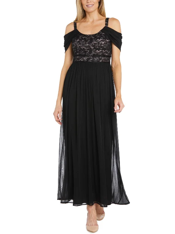 Womens Chiffon Cold Shoulder Evening Dress