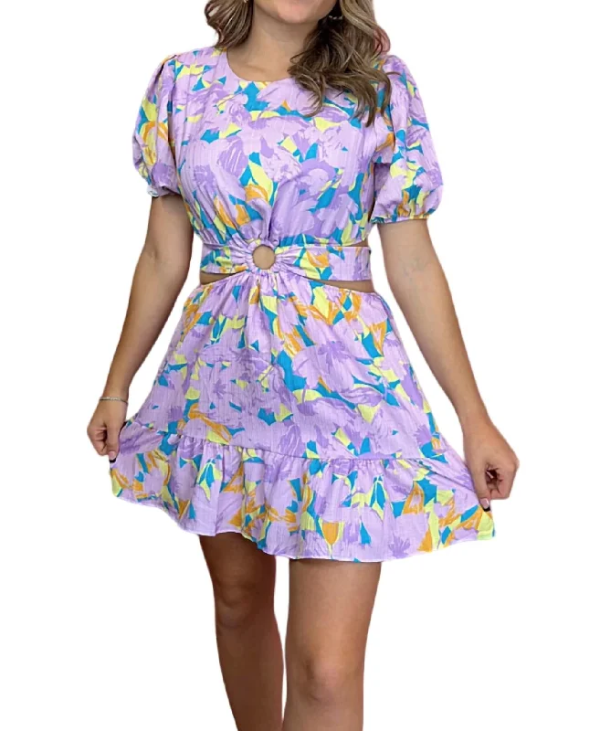 Seaside Dinner Printed Dress In Lavender