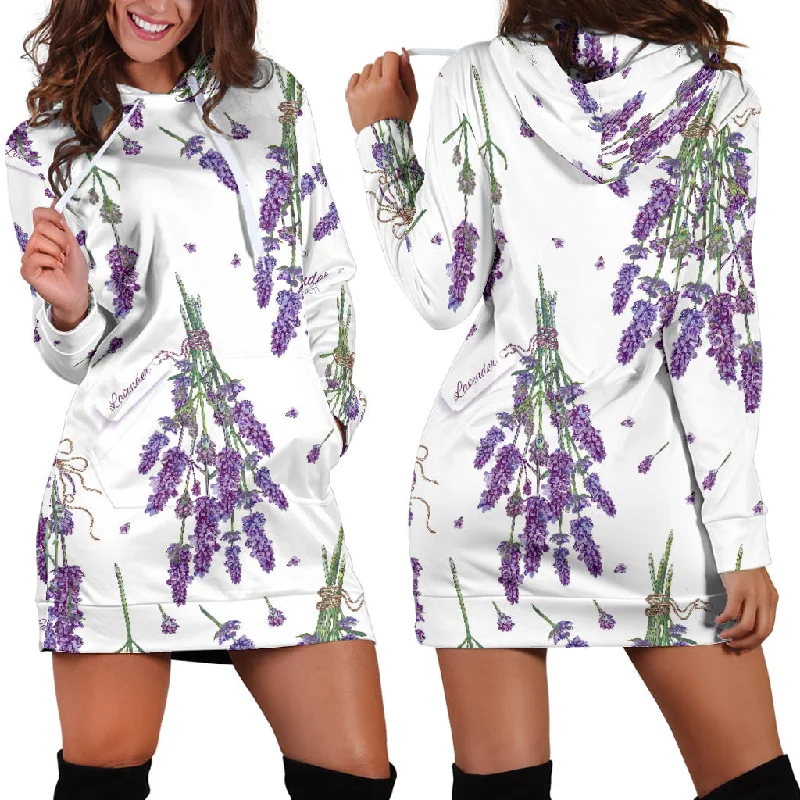 Lavender Flower Design Pattern Women'S Hoodie Dress