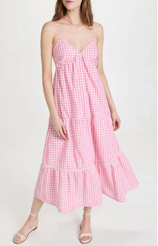 Lets Go On A Date Maxi Dress In Pink Gingham