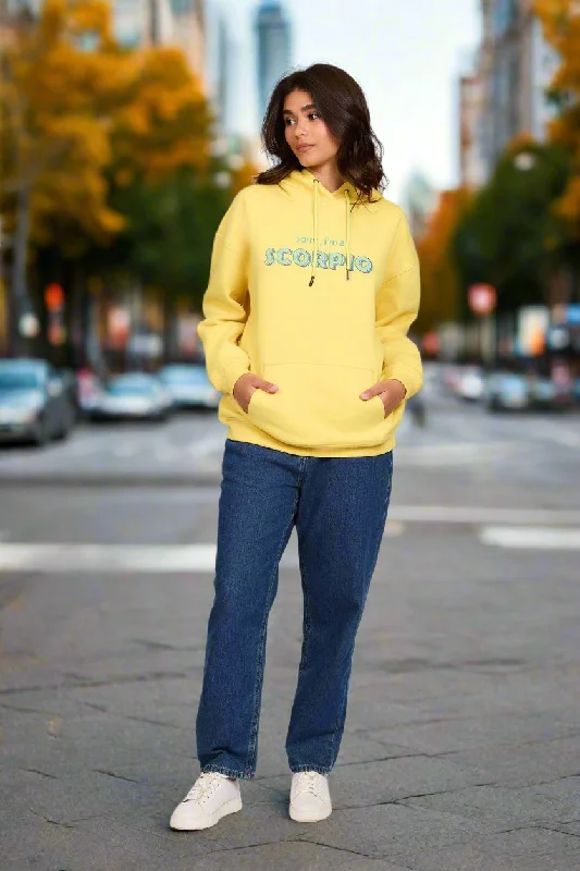 Women Sweat Shirt Loose Fit Hoodie Printed Yellow