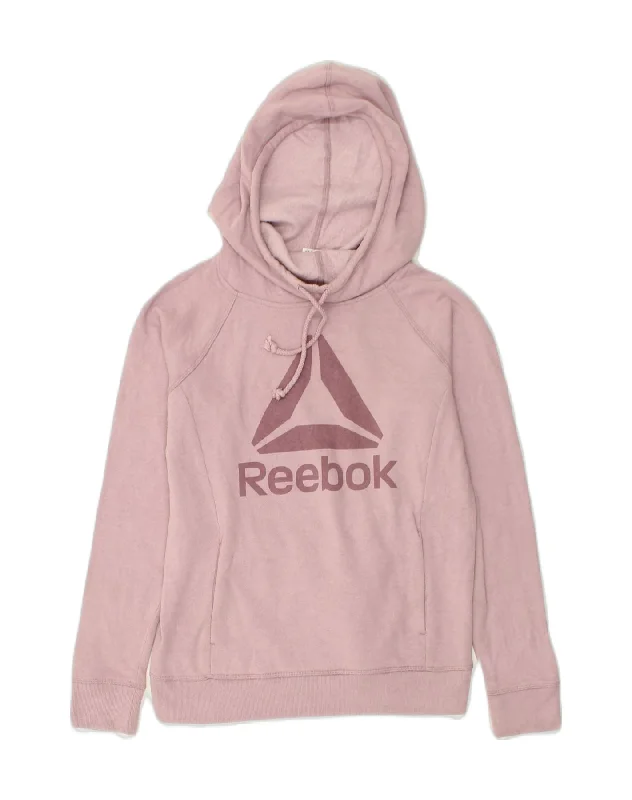 REEBOK Womens Graphic Hoodie Jumper UK 6 XS Pink Cotton