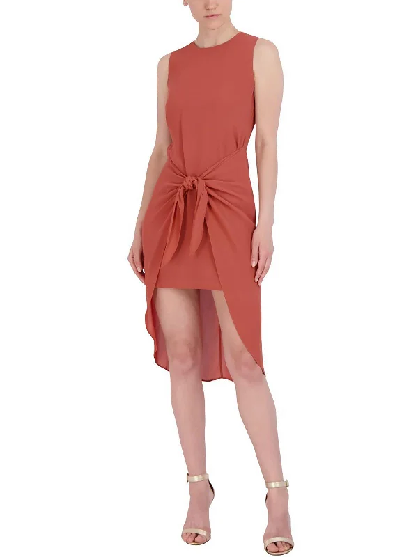 Womens Faux Wrap Hi-Low Midi Dress