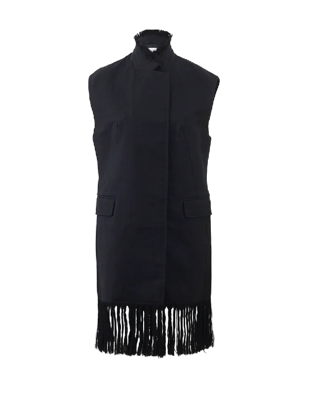 Fringed Hem Long Vest