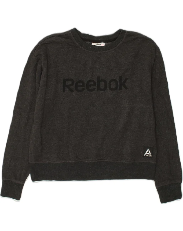 REEBOK Womens Graphic Sweatshirt Jumper UK 10 Small Grey Cotton