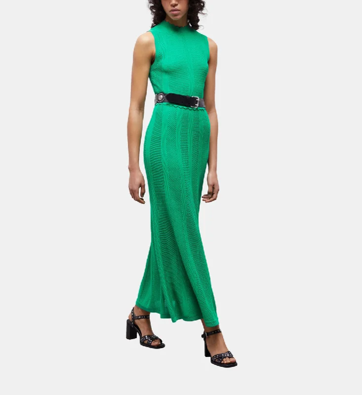 Long Green Dress In Openwork Mesh