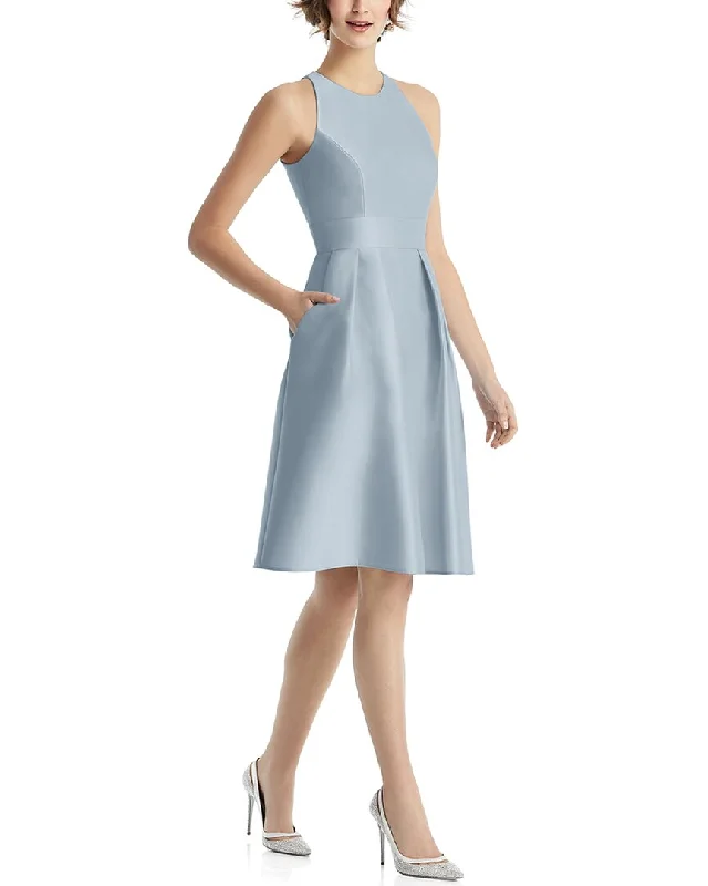 Alfred Sung High-Neck Satin Cocktail Dress