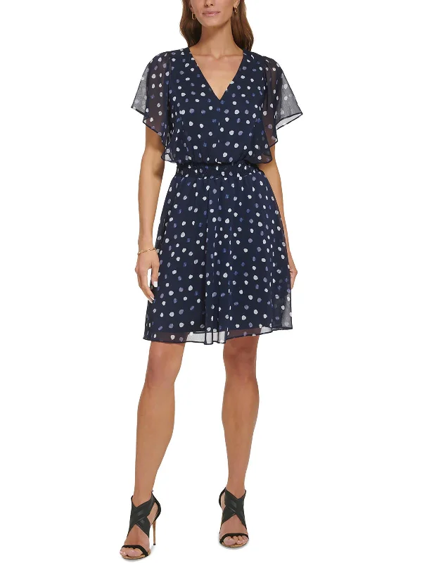 Womens Polka Dot Polyester Fit & Flare Dress