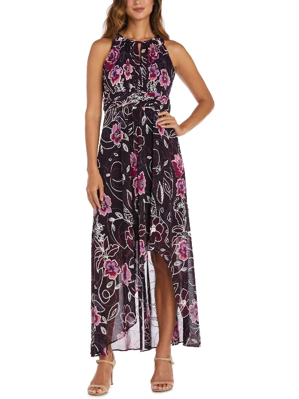 Womens Floral Print Hi-Low Cocktail And Party Dress