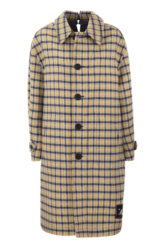 Reversible wool coat with check pattern