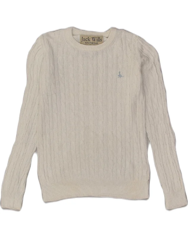 JACK WILLS Womens Crew Neck Jumper Sweater UK 8 Small White Cotton