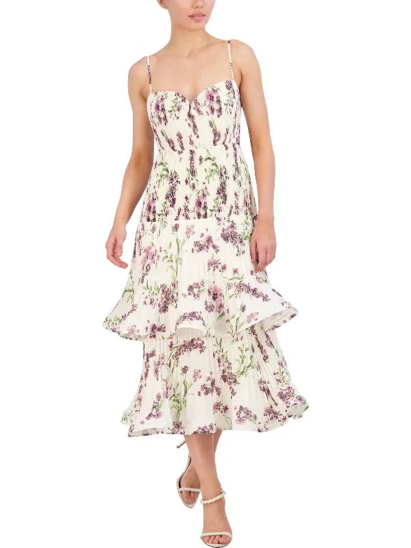 Womens Tiered Floral Print Cocktail And Party Dress