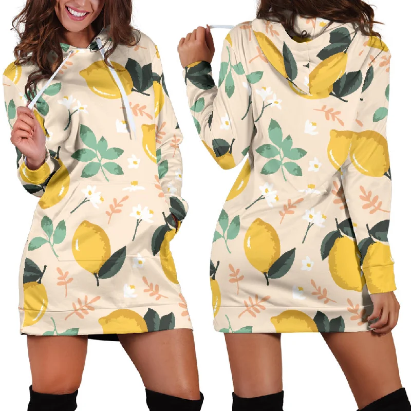 Lemon Flower Leave Pattern Women'S Hoodie Dress