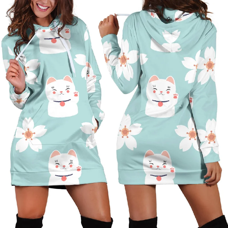 Maneki Neko Lucky Cat Sakura Women'S Hoodie Dress