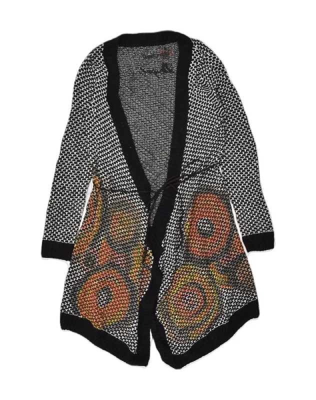 DESIGUAL Womens Longline Wrap Cardigan Sweater UK 10 Small Black Check