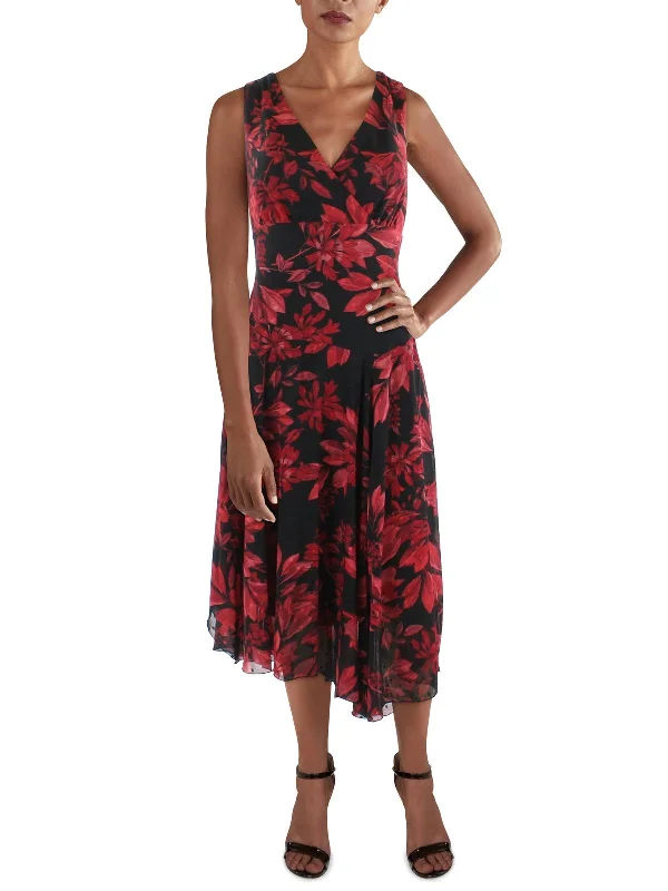 Womens Boho Floral Midi Dress