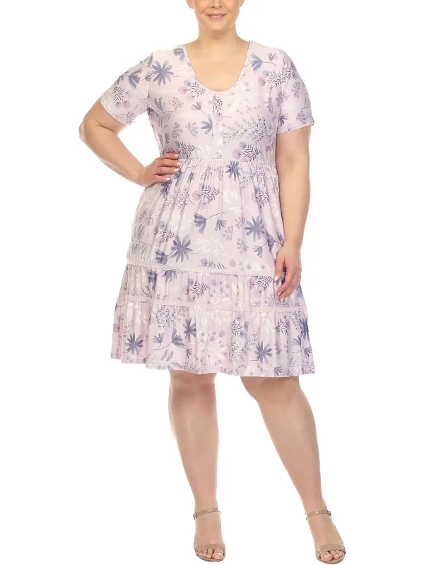 Plus Womens Floral Print Knee Length Shift Dress