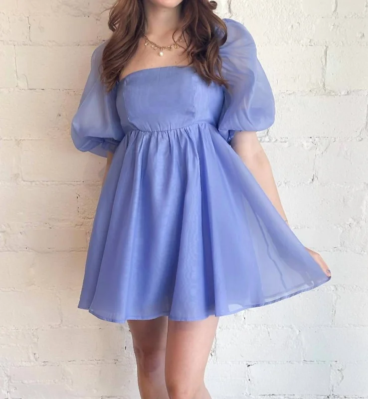 Enchanted Puff Sleeve Dress In Blue