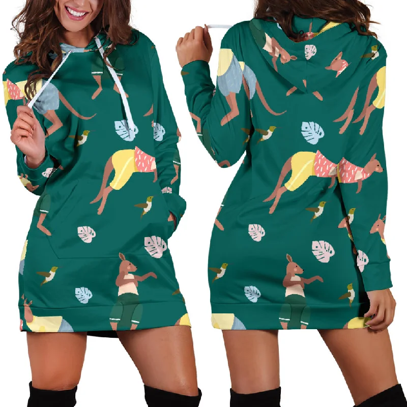 Kangaroo Leaves Pattern Women'S Hoodie Dress