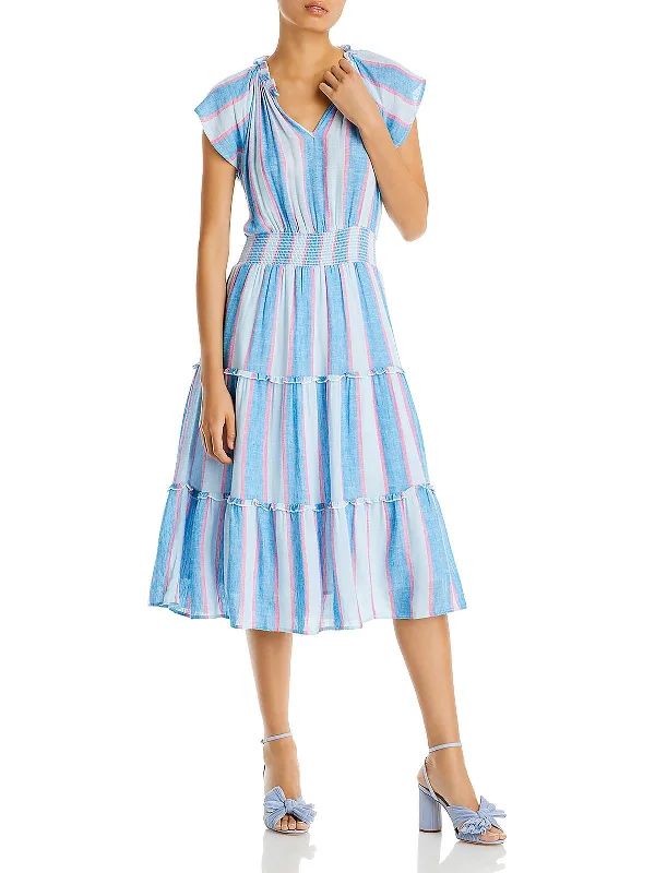 Womens Smocked Cotton Midi Dress