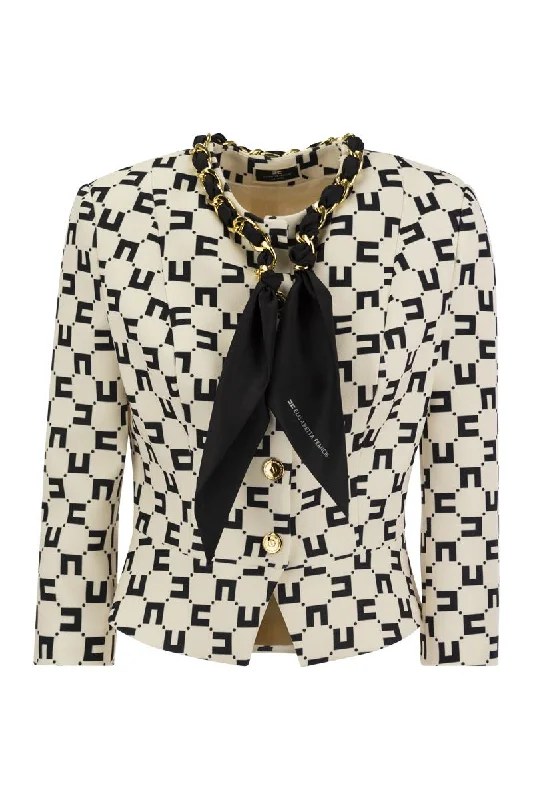 Logo print crepe jacket with foulard chain