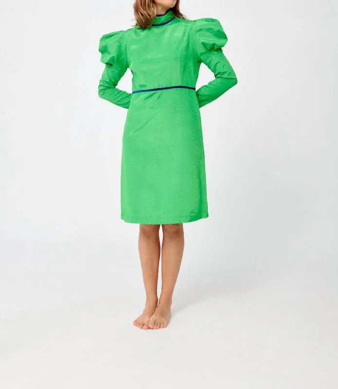 Tate Dress In Emerald Green Moiré