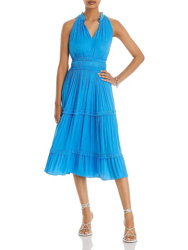 Womens Tiered Polyester Midi Dress