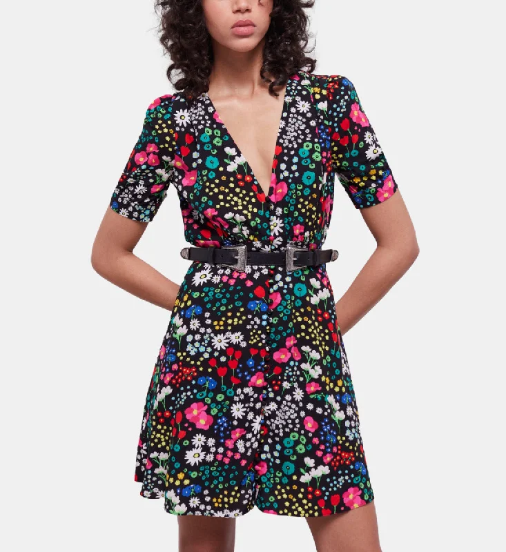 Short Printed Dress With Buttoning