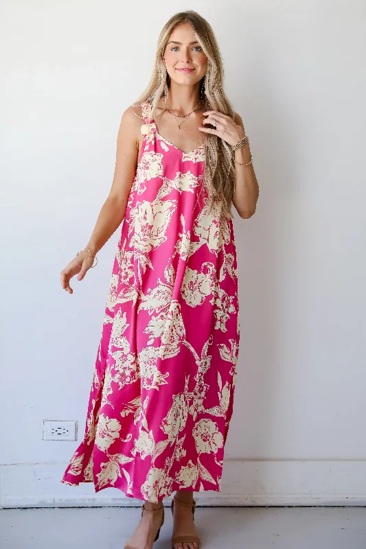 FINAL SALE - Charming Suggestion Fuchsia Floral Maxi Dress