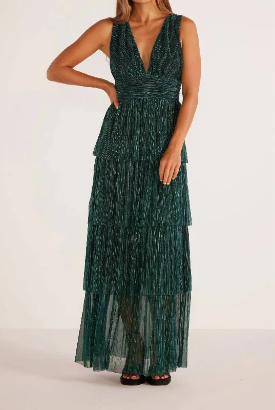 Astrid Tiered Gown In Emerald