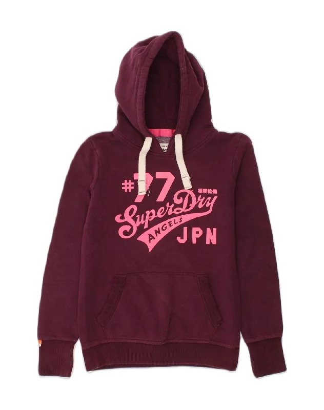 SUPERDRY Womens Graphic Hoodie Jumper UK 8 Small Maroon Cotton