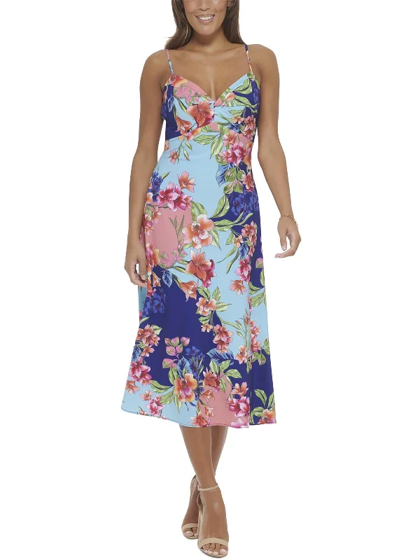 Womens Floral Print Midi Midi Dress