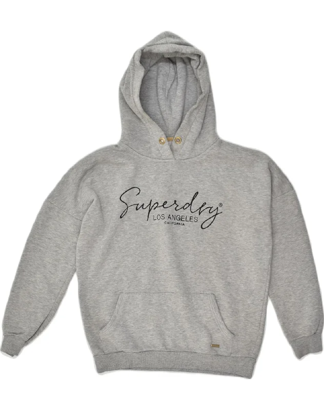 SUPERDRY Womens California Graphic Hoodie Jumper UK 10 Small Grey Cotton