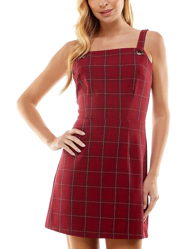 Womens Windowpane Mini Sheath Dress