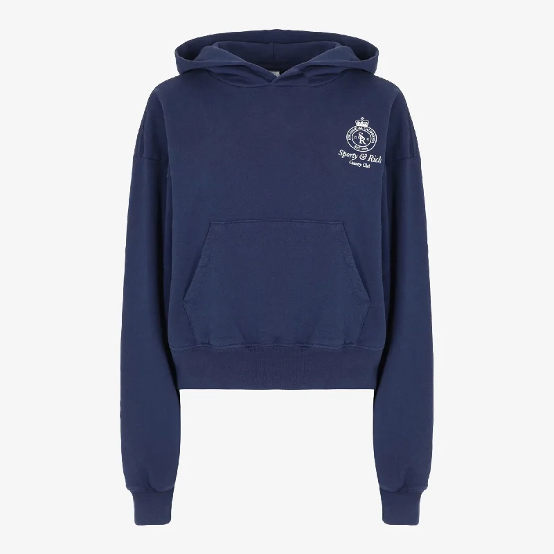 SPORTY & RICH | WMN'S CROWN LOGO CROPPED HOODIE { NAVY/WHITE