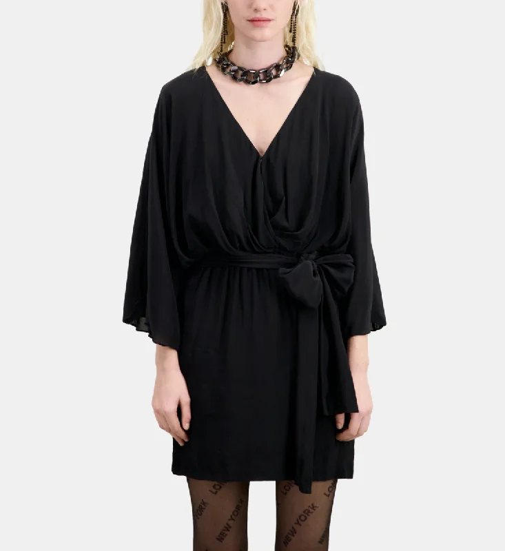 Short Belted Kimono Dress In Silk Viscose