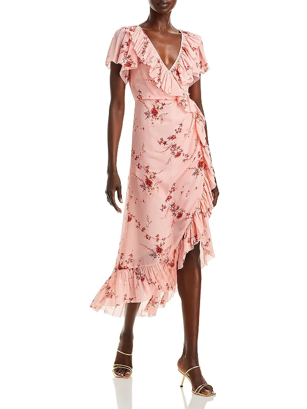 Womens Floral Print Hi-Low Midi Dress