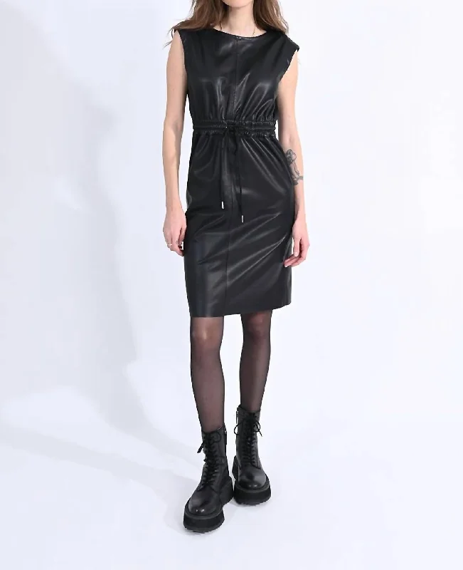 Vegan Leather Sleeveless Dress In Black