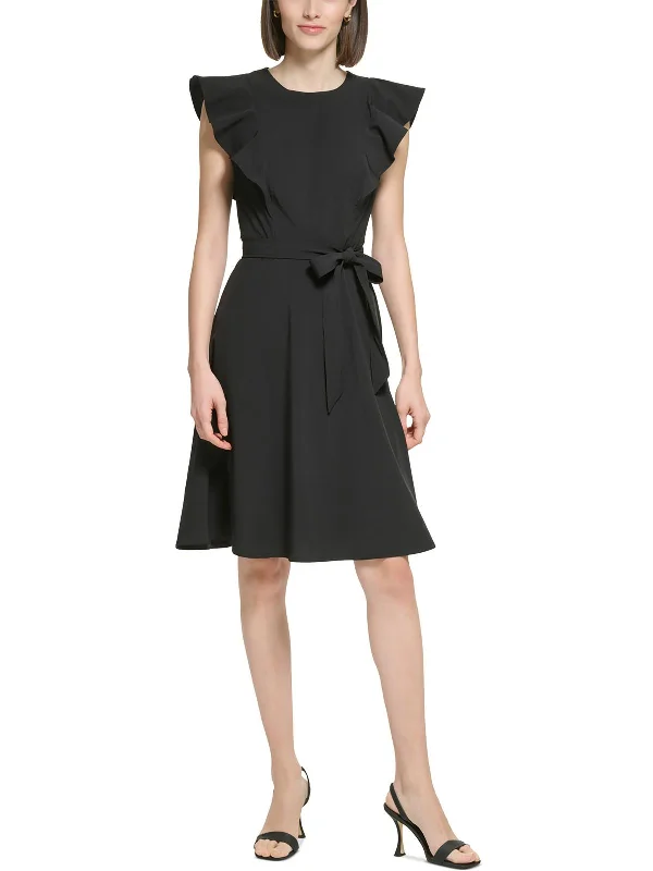 Womens Solid Belted Wear To Work Dress