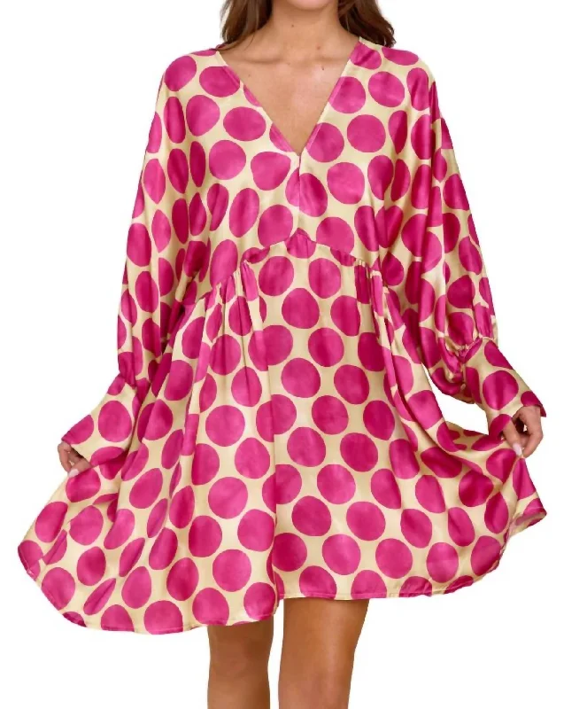 Michelle Dress In Polka Dot Fuchsia