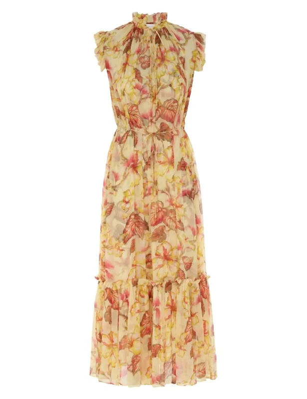 Matchmaker Flutter Midi Dress In Yellow Hibiscus