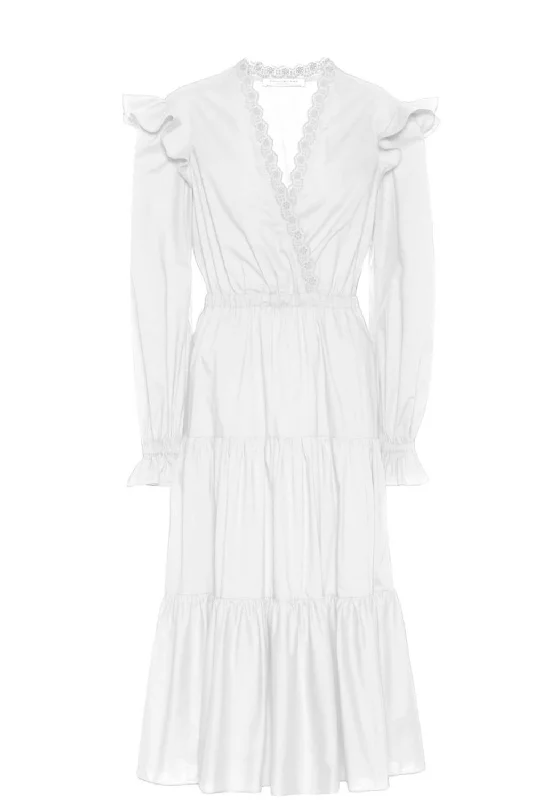 Cotton Long Sleeve Dress In White